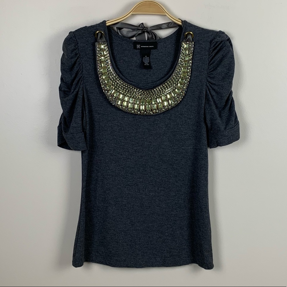 Embellished bib top